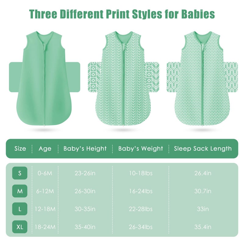 SWEET DOLPHIN Baby Sleep Sack 6-12 Months - 100% Cotton 2-Way Zipper TOG 0.5 Infant Wearable Blanket, Newborn Essentials Toddler 3 Pack Sleeping Sacks - Green - Image 4